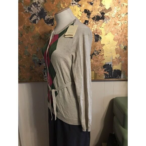 Greg Norman Women Collection Large Cotton Argyle Sweater Button Front NWT - Picture 4 of 8